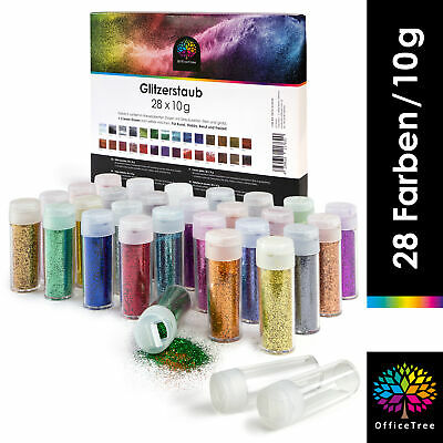Glitzer Basteln Kinder 24 Farben + 2 Leere Dosen - Glitter Glimmer Glitzerpulver
